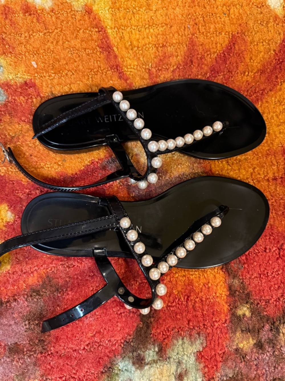 Stuart Weitzman Black Pearl-Embellished JellySandals 7-1/2 - Picture 4 of 7